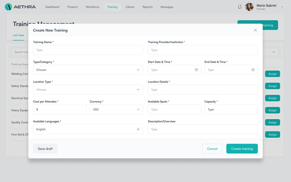 Creating a training