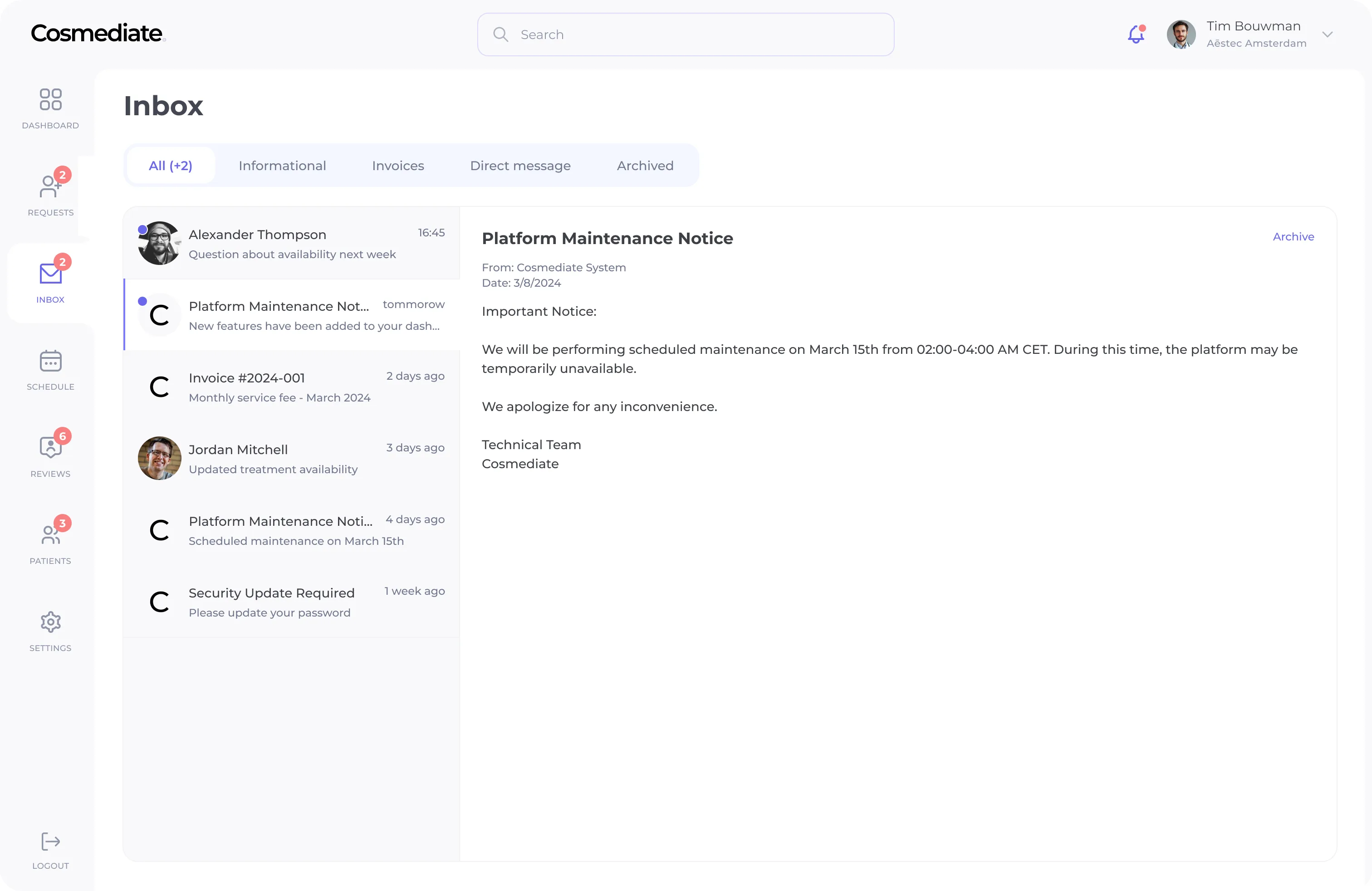 Cosmediate inbox