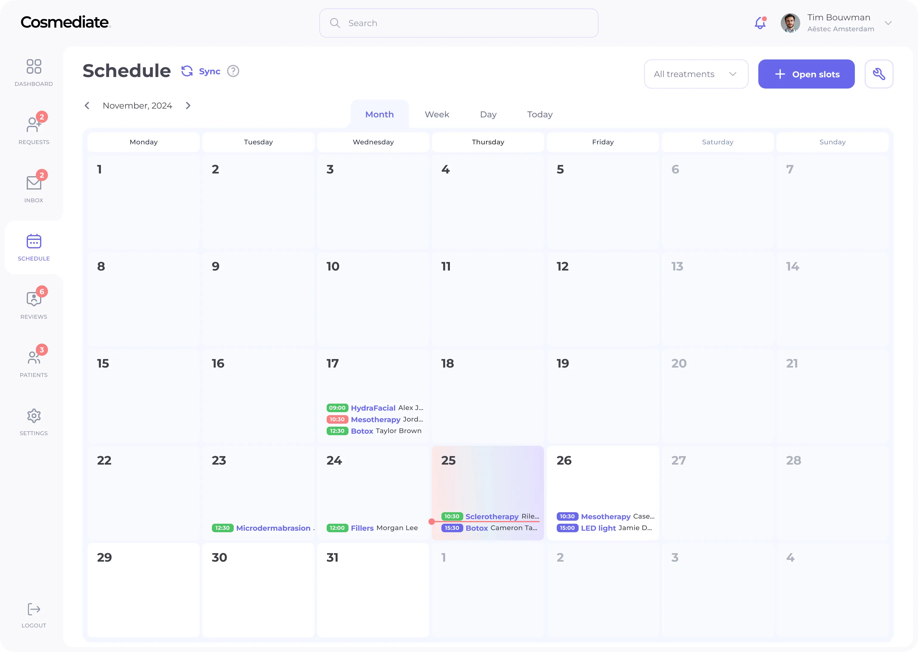 Clinic schedule month view